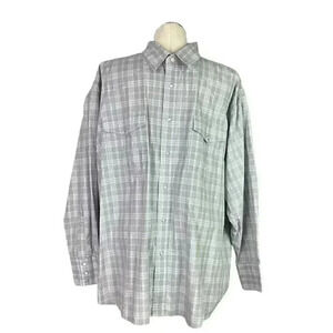 Wrangler Men 3X Plaid Snap Up Shirt Cotton Long Sleeve Pockets Gray White